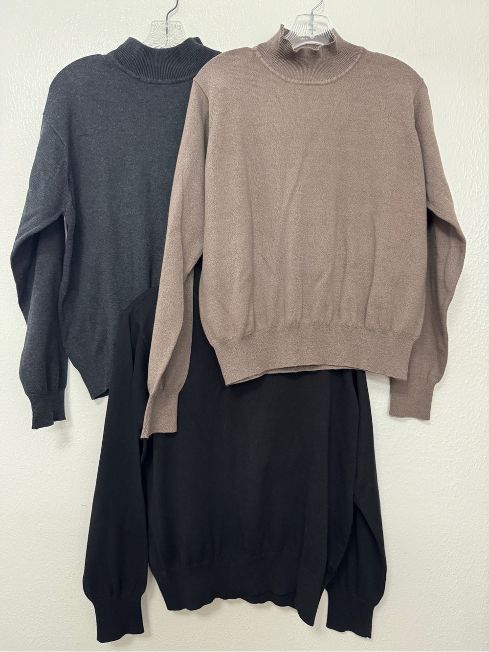 Robert Scott Women's Crewneck Sweaters Bundle of 3 - Taupe, Charcoal & Black